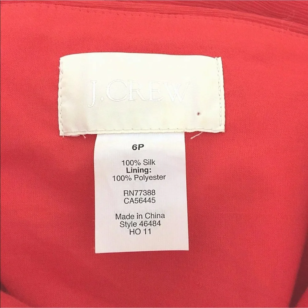 J.‎ Crew Silk Dress 6 Red Orange Strapless